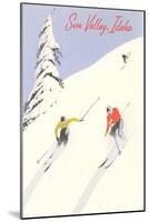 Sun Valley, Skiers on Steep Slope-null-Mounted Art Print
