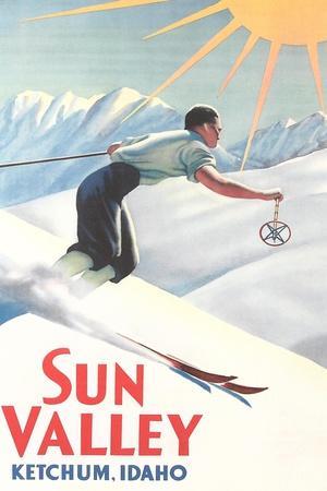 Sun Valley Idaho Man Woman Snow United States Vintage Travel Art Poster Print 