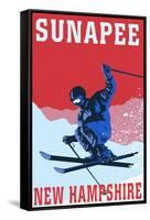 Sunapee, New Hampshire - Colorblocked Skier-Lantern Press-Framed Stretched Canvas