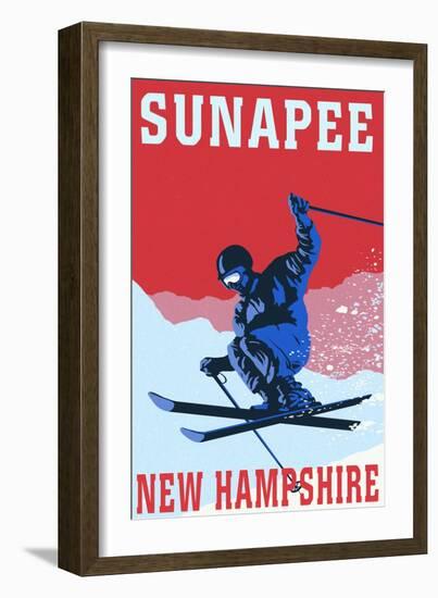 Sunapee, New Hampshire - Colorblocked Skier-Lantern Press-Framed Art Print