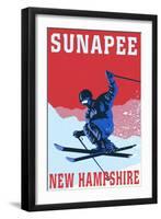 Sunapee, New Hampshire - Colorblocked Skier-Lantern Press-Framed Art Print