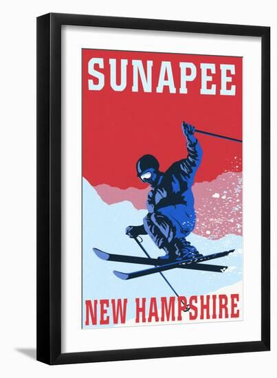 Sunapee, New Hampshire - Colorblocked Skier-Lantern Press-Framed Art Print