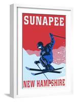 Sunapee, New Hampshire - Colorblocked Skier-Lantern Press-Framed Art Print