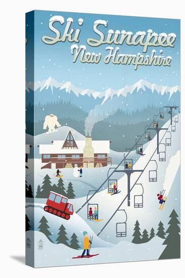 Sunapee, New Hampshire - Retro Ski Resort-Lantern Press-Stretched Canvas