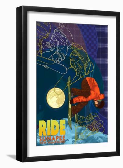Sunapee, New Hampshire - Timelapse Snowboarder-Lantern Press-Framed Art Print