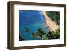 Sunbathers and blue Pacific waters at Ke'e Beach, North Shore, Island of Kauai, Hawaii, USA.-Russ Bishop-Framed Photographic Print