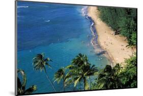 Sunbathers and blue Pacific waters at Ke'e Beach, North Shore, Island of Kauai, Hawaii, USA.-Russ Bishop-Mounted Photographic Print