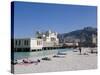 Sunbathers on Beach Near the Pier, Mondello, Palermo, Sicily, Italy, Europe-Martin Child-Stretched Canvas