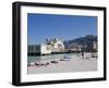 Sunbathers on Beach Near the Pier, Mondello, Palermo, Sicily, Italy, Europe-Martin Child-Framed Photographic Print