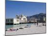 Sunbathers on Beach Near the Pier, Mondello, Palermo, Sicily, Italy, Europe-Martin Child-Mounted Photographic Print