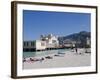 Sunbathers on Beach Near the Pier, Mondello, Palermo, Sicily, Italy, Europe-Martin Child-Framed Photographic Print