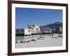 Sunbathers on Beach Near the Pier, Mondello, Palermo, Sicily, Italy, Europe-Martin Child-Framed Photographic Print