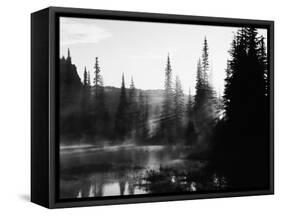 Sunbeam and Trees Reflecting in Lake, Mount Rainier National Park, Washington, USA-Adam Jones-Framed Stretched Canvas