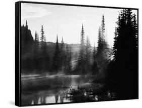 Sunbeam and Trees Reflecting in Lake, Mount Rainier National Park, Washington, USA-Adam Jones-Framed Stretched Canvas