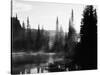Sunbeam and Trees Reflecting in Lake, Mount Rainier National Park, Washington, USA-Adam Jones-Stretched Canvas