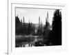 Sunbeam and Trees Reflecting in Lake, Mount Rainier National Park, Washington, USA-Adam Jones-Framed Photographic Print