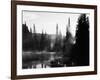 Sunbeam and Trees Reflecting in Lake, Mount Rainier National Park, Washington, USA-Adam Jones-Framed Photographic Print