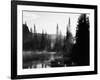 Sunbeam and Trees Reflecting in Lake, Mount Rainier National Park, Washington, USA-Adam Jones-Framed Photographic Print