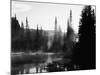 Sunbeam and Trees Reflecting in Lake, Mount Rainier National Park, Washington, USA-Adam Jones-Mounted Photographic Print