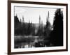 Sunbeam and Trees Reflecting in Lake, Mount Rainier National Park, Washington, USA-Adam Jones-Framed Photographic Print