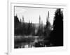 Sunbeam and Trees Reflecting in Lake, Mount Rainier National Park, Washington, USA-Adam Jones-Framed Photographic Print