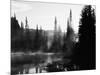Sunbeam and Trees Reflecting in Lake, Mount Rainier National Park, Washington, USA-Adam Jones-Mounted Photographic Print