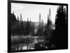 Sunbeam and Trees Reflecting in Lake, Mount Rainier National Park, Washington, USA-Adam Jones-Framed Photographic Print