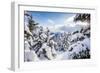 Sunbeam in the Snowy Woods Framed by the Winter Sunset, Bettmeralp, District of Raron-Roberto Moiola-Framed Photographic Print