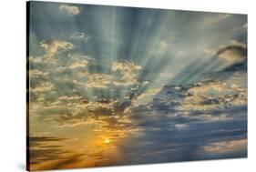 Sunbeams streaming through clouds at sunset, Cincinnati, Ohio-Adam Jones-Stretched Canvas