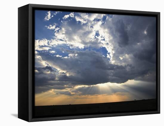 Sunbeams Streaming through Clouds, Masai Mara Game Reserve, Kenya-Adam Jones-Framed Stretched Canvas
