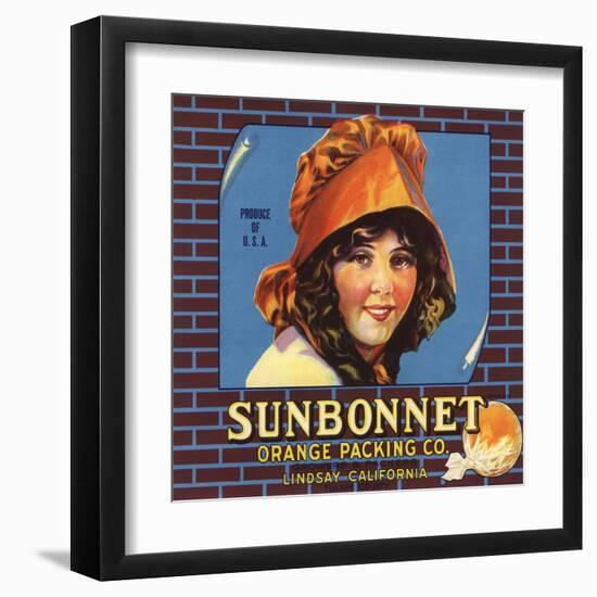 Sunbonnet Brand - Lindsay, California - Citrus Crate Label-Lantern Press-Framed Art Print
