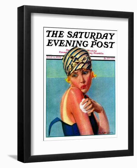 "Sunburned Sunbather," Saturday Evening Post Cover, July 6, 1929-Penrhyn Stanlaws-Framed Giclee Print