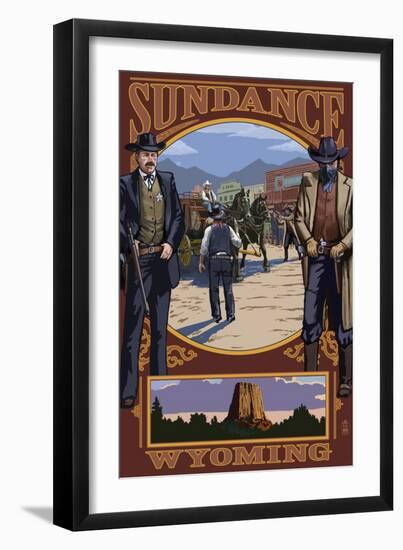 Sundance, Wyoming - Shootout Scene-Lantern Press-Framed Art Print