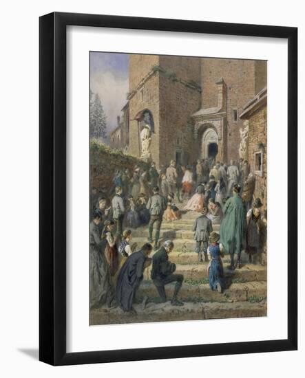 Sunday Mass at the Church of Eisenerz (1869)-Carl Goebel-Framed Giclee Print