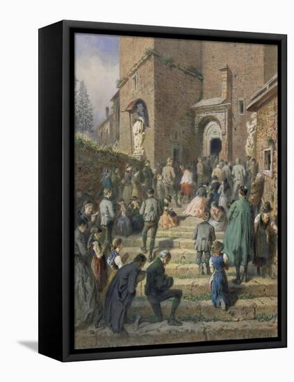 Sunday Mass at the Church of Eisenerz (1869)-Carl Goebel-Framed Stretched Canvas