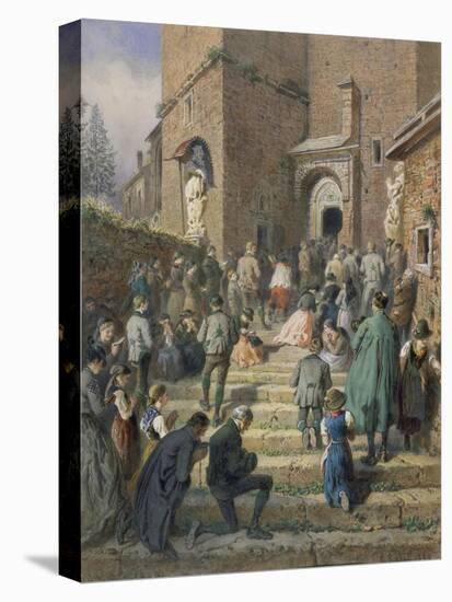 Sunday Mass at the Church of Eisenerz (1869)-Carl Goebel-Stretched Canvas