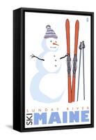 Sunday River, Maine, Snowman with Skis-Lantern Press-Framed Stretched Canvas