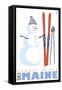 Sunday River, Maine, Snowman with Skis-Lantern Press-Framed Stretched Canvas