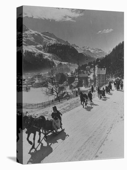 Sunday Sleigh-Rides in Snow-Covered Winter-Resort Village St. Moritz-Alfred Eisenstaedt-Stretched Canvas