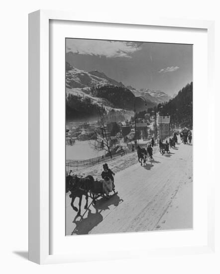 Sunday Sleigh-Rides in Snow-Covered Winter-Resort Village St. Moritz-Alfred Eisenstaedt-Framed Photographic Print