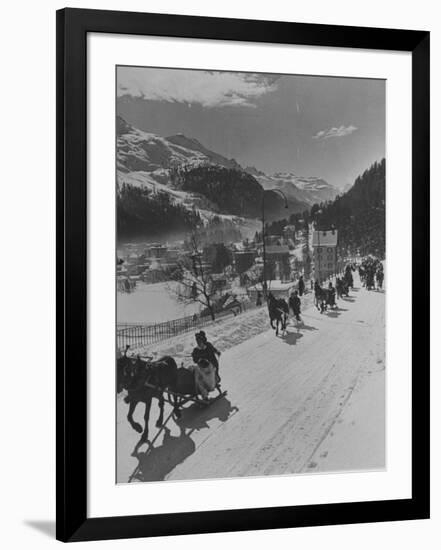 Sunday Sleigh-Rides in Snow-Covered Winter-Resort Village St. Moritz-Alfred Eisenstaedt-Framed Photographic Print