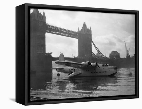 Sunderland Flying Boat Being Displayed by Tower Bridge-null-Framed Stretched Canvas