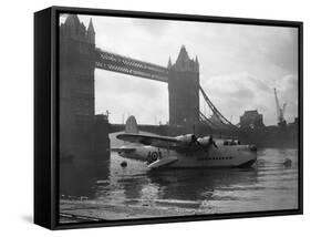 Sunderland Flying Boat Being Displayed by Tower Bridge-null-Framed Stretched Canvas