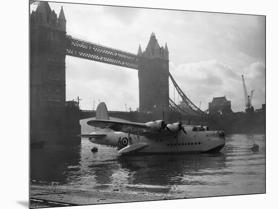 Sunderland Flying Boat Being Displayed by Tower Bridge-null-Mounted Photographic Print