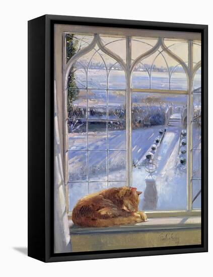 Sundial and Cat-Timothy Easton-Framed Stretched Canvas