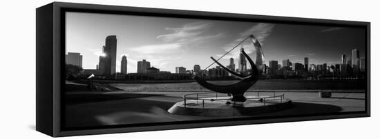 Sundial and Chicago IL BW-Steve Gadomski-Framed Stretched Canvas