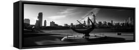 Sundial and Chicago IL BW-Steve Gadomski-Framed Stretched Canvas