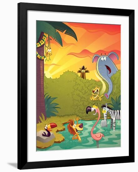 Sundown at the Water Hole - Jack & Jill-Gary LaCoste-Framed Giclee Print