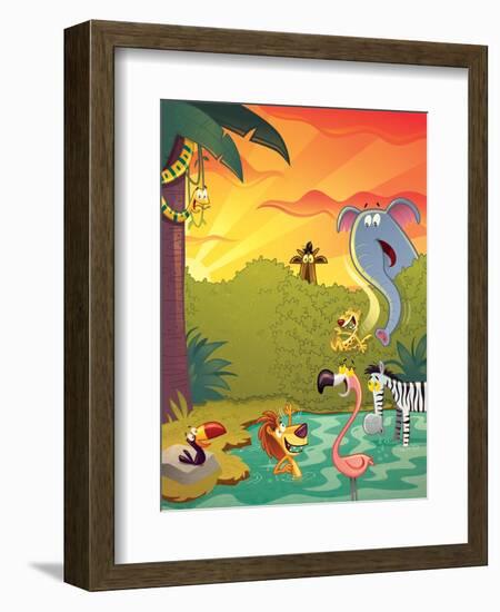 Sundown at the Water Hole - Jack & Jill-Gary LaCoste-Framed Giclee Print