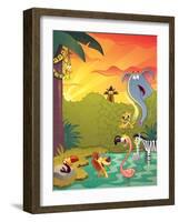 Sundown at the Water Hole - Jack & Jill-Gary LaCoste-Framed Giclee Print